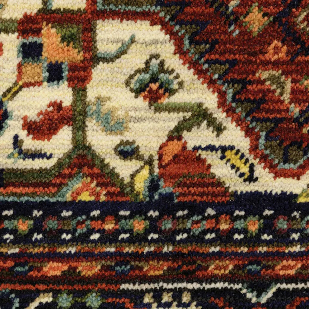 2' X 3' Red Blue Ivory And Orange Oriental Power Loom Stain Resistant Area Rug With Fringe - Homeroots - Flyclothing LLC