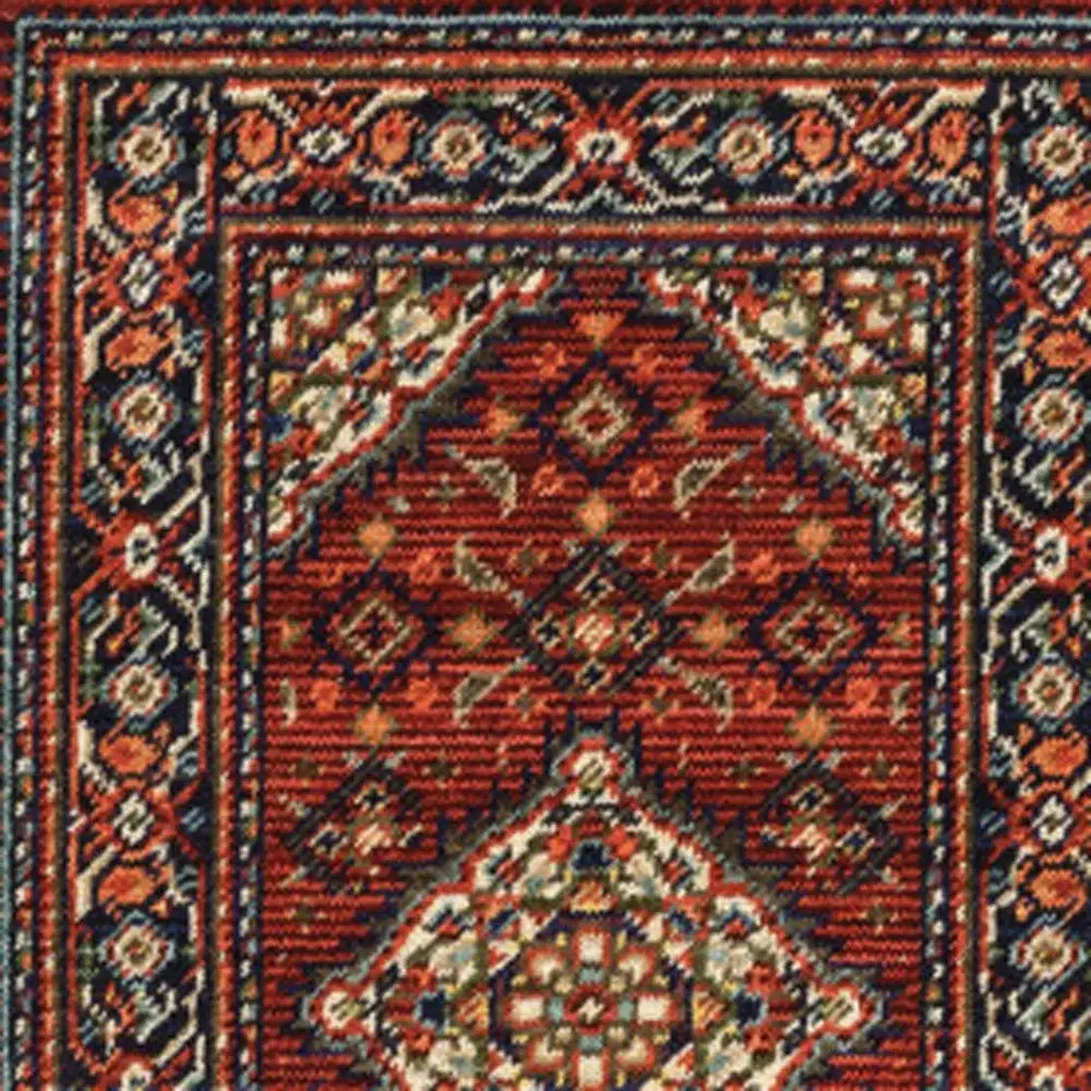2' X 6' Red Blue Ivory And Orange Oriental Power Loom Stain Resistant Runner Rug With Fringe - Homeroots - Flyclothing LLC