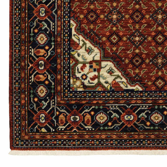 2' X 6' Red Blue Ivory And Orange Oriental Power Loom Stain Resistant Runner Rug With Fringe - Homeroots - Flyclothing LLC