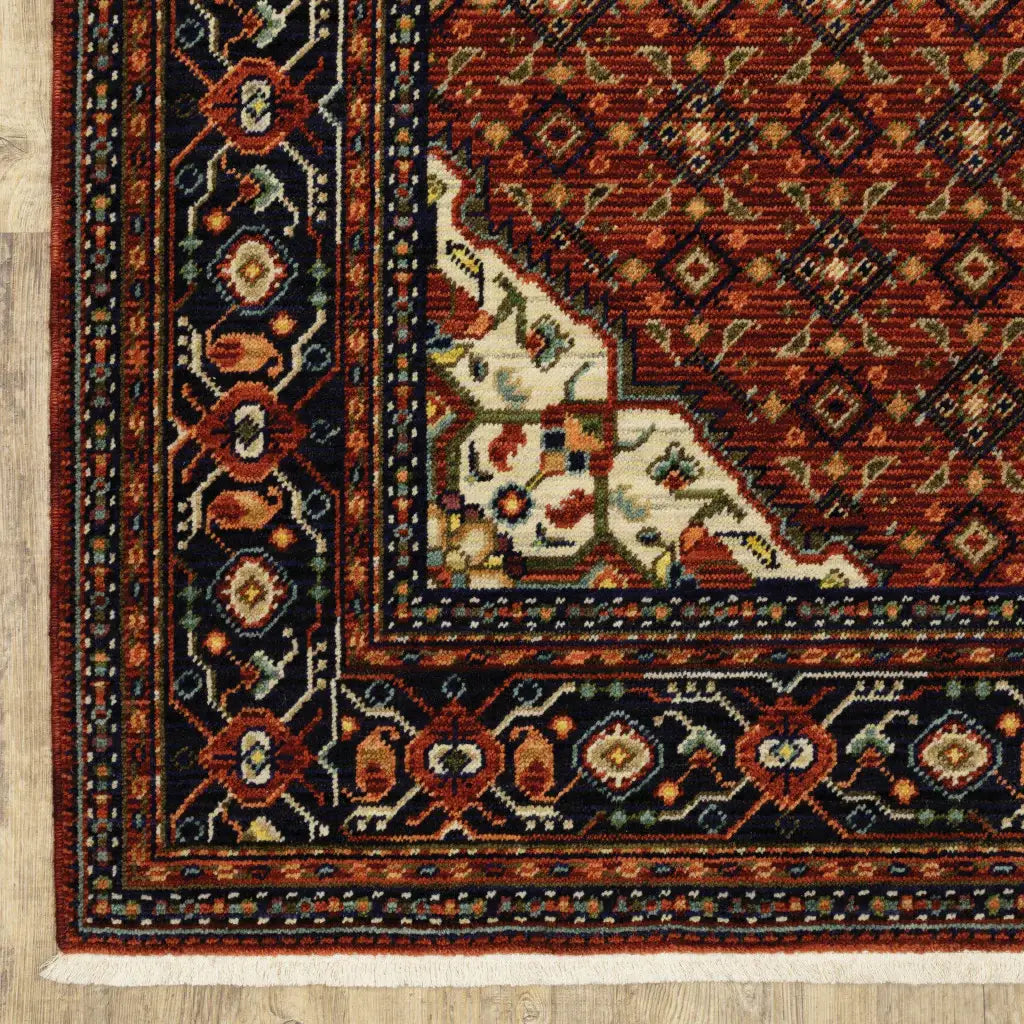 3' X 5' Red Blue Ivory And Orange Oriental Power Loom Stain Resistant Area Rug With Fringe - Homeroots - Flyclothing LLC