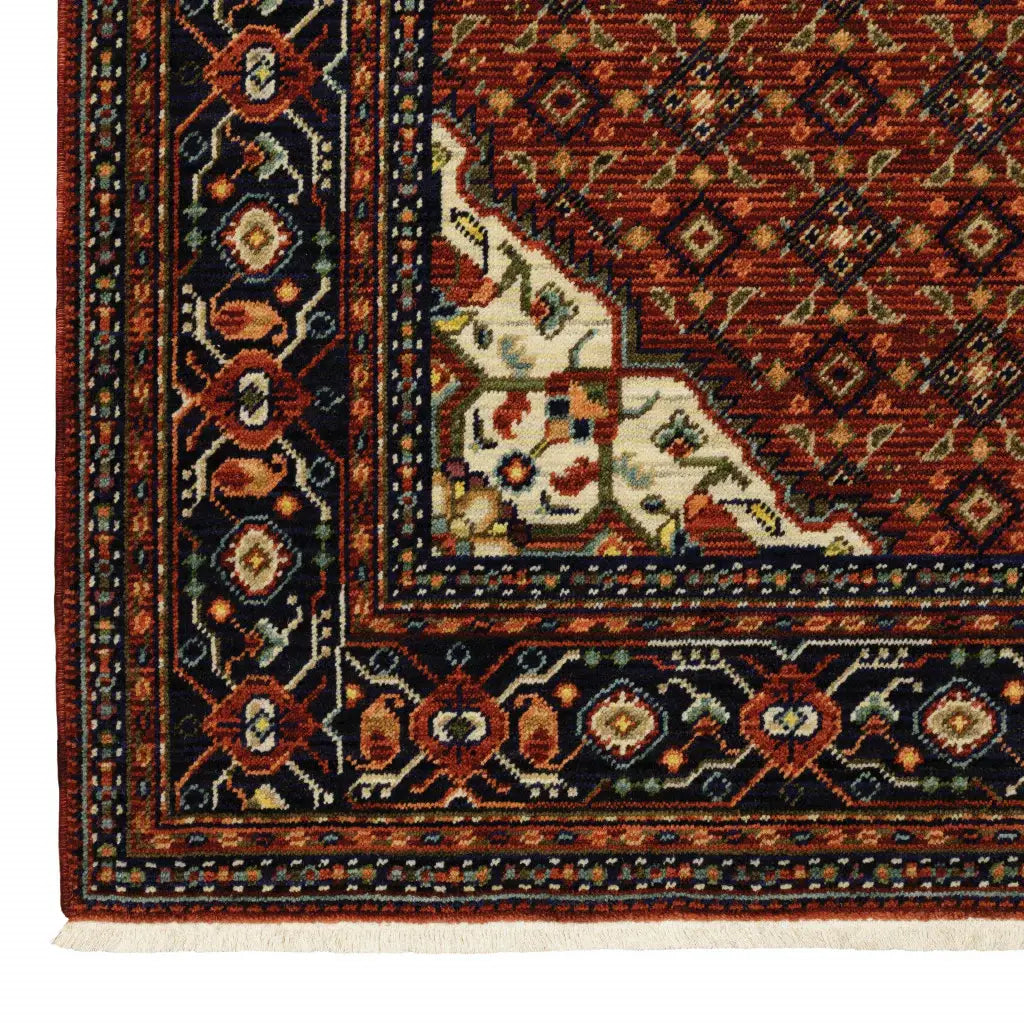 3' X 5' Red Blue Ivory And Orange Oriental Power Loom Stain Resistant Area Rug With Fringe - Homeroots - Flyclothing LLC