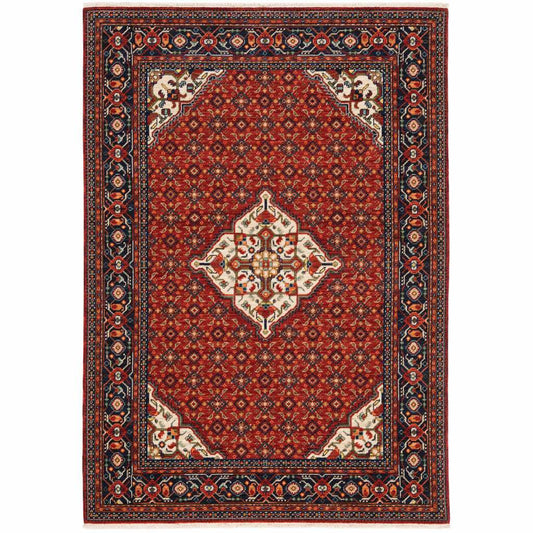 5' X 8' Red Blue Ivory And Orange Oriental Power Loom Stain Resistant Area Rug With Fringe - Homeroots - Flyclothing LLC