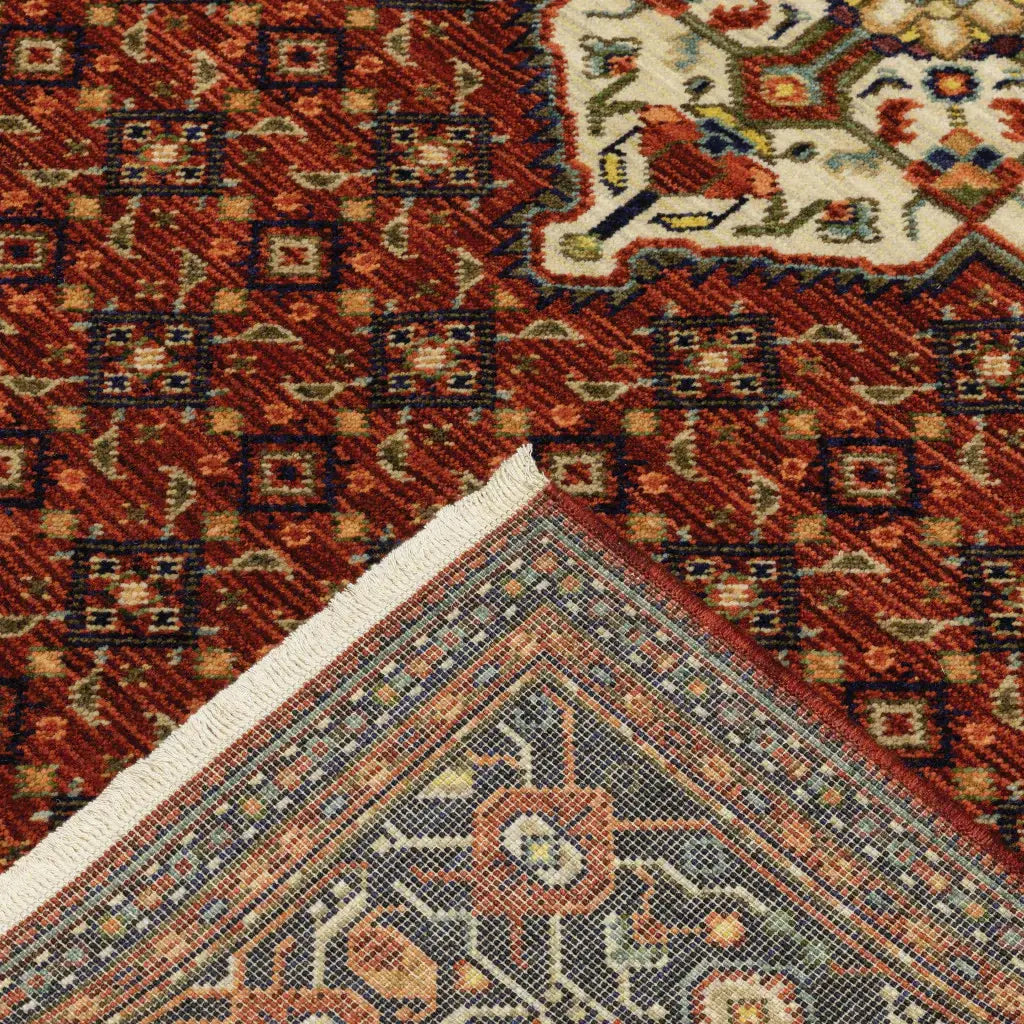 6' X 9' Red Blue Ivory And Orange Oriental Power Loom Stain Resistant Area Rug With Fringe - Homeroots - Flyclothing LLC