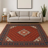 8' X 11' Red Blue Ivory And Orange Oriental Power Loom Stain Resistant Area Rug With Fringe - Homeroots - Flyclothing LLC