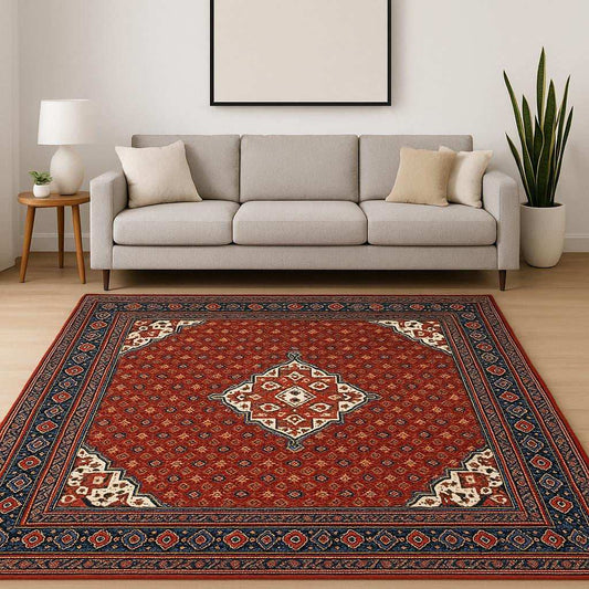 8' X 11' Red Blue Ivory And Orange Oriental Power Loom Stain Resistant Area Rug With Fringe - Homeroots - Flyclothing LLC