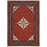 8' X 11' Red Blue Ivory And Orange Oriental Power Loom Stain Resistant Area Rug With Fringe - Homeroots - Flyclothing LLC