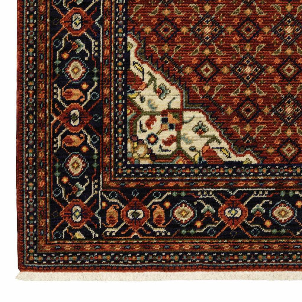 8' X 11' Red Blue Ivory And Orange Oriental Power Loom Stain Resistant Area Rug With Fringe - Homeroots - Flyclothing LLC