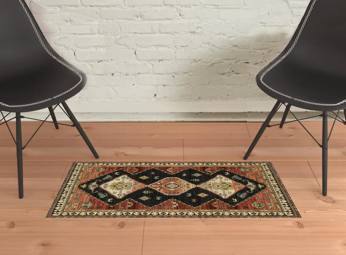 2' X 3' Charcoal Brown Orange Salmon Gold Navy Ivory And Pale Blue Oriental Power Loom Stain Resistant Area Rug With Fringe - Homeroots - Flyclothing LLC