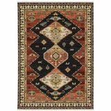 2' X 3' Charcoal Brown Orange Salmon Gold Navy Ivory And Pale Blue Oriental Power Loom Stain Resistant Area Rug With Fringe - Homeroots