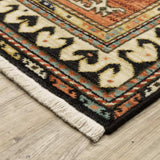 2' X 3' Charcoal Brown Orange Salmon Gold Navy Ivory And Pale Blue Oriental Power Loom Stain Resistant Area Rug With Fringe - Homeroots - Flyclothing LLC