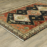 2' X 3' Charcoal Brown Orange Salmon Gold Navy Ivory And Pale Blue Oriental Power Loom Stain Resistant Area Rug With Fringe - Homeroots - Flyclothing LLC