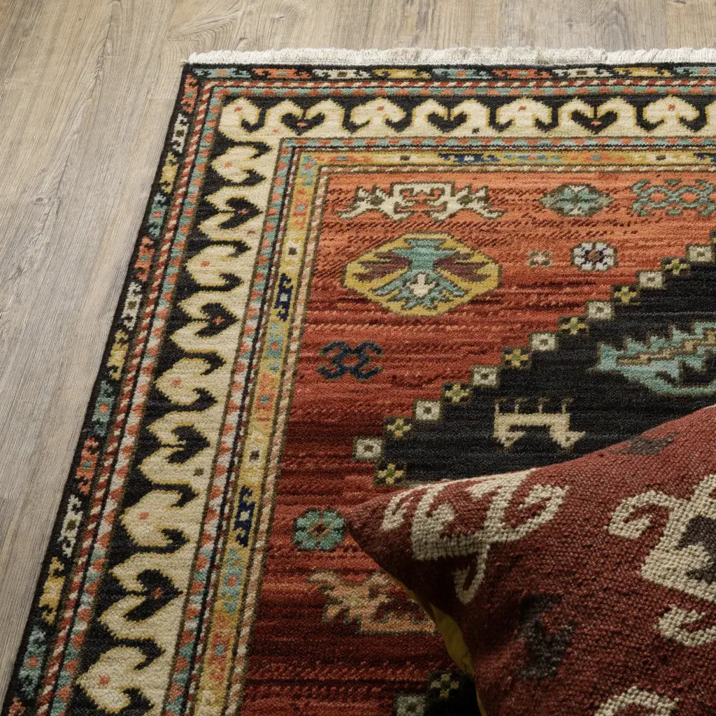2' X 3' Charcoal Brown Orange Salmon Gold Navy Ivory And Pale Blue Oriental Power Loom Stain Resistant Area Rug With Fringe - Homeroots - Flyclothing LLC