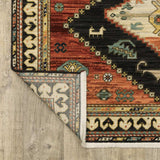 2' X 3' Charcoal Brown Orange Salmon Gold Navy Ivory And Pale Blue Oriental Power Loom Stain Resistant Area Rug With Fringe - Homeroots - Flyclothing LLC