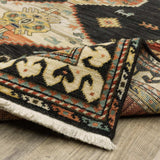 2' X 3' Charcoal Brown Orange Salmon Gold Navy Ivory And Pale Blue Oriental Power Loom Stain Resistant Area Rug With Fringe - Homeroots - Flyclothing LLC