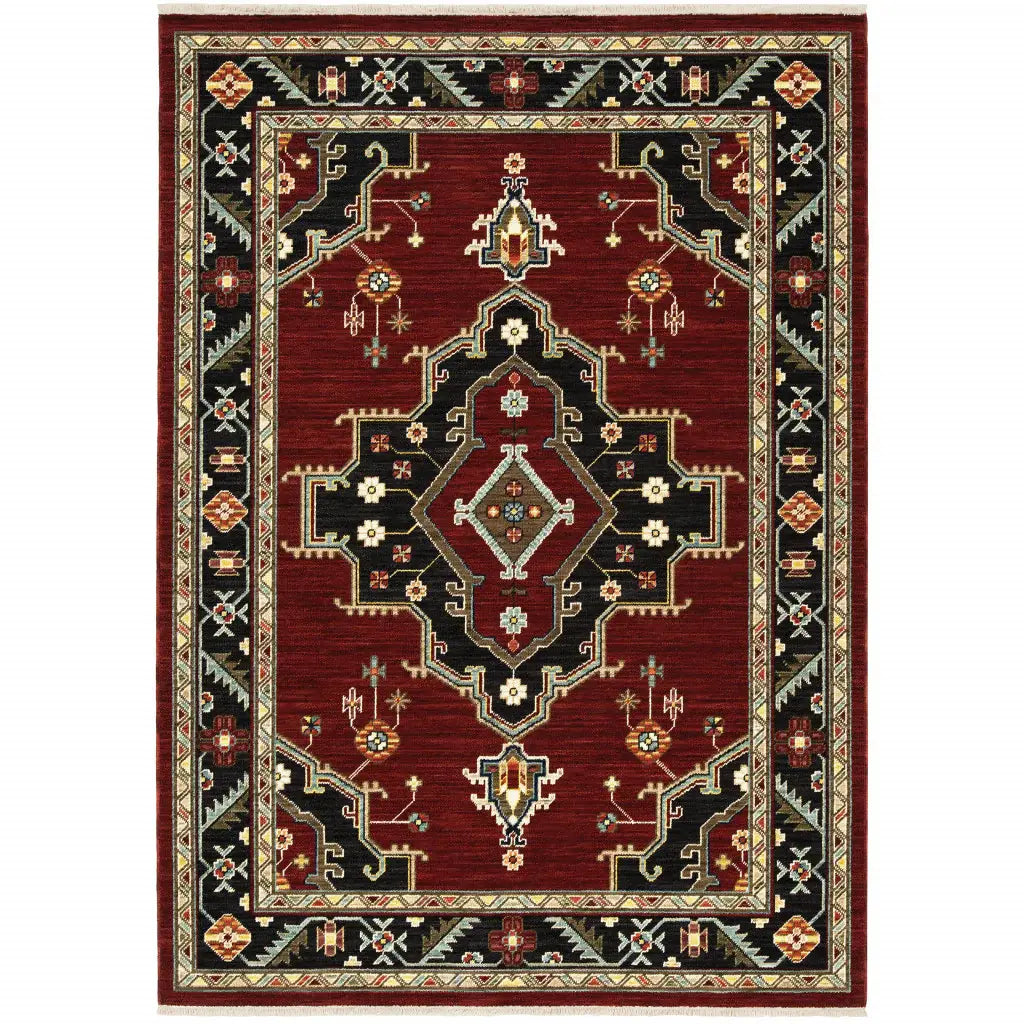 2' X 3' Red and Black Medallion Power Loom Area Rug - Homeroots - Flyclothing LLC
