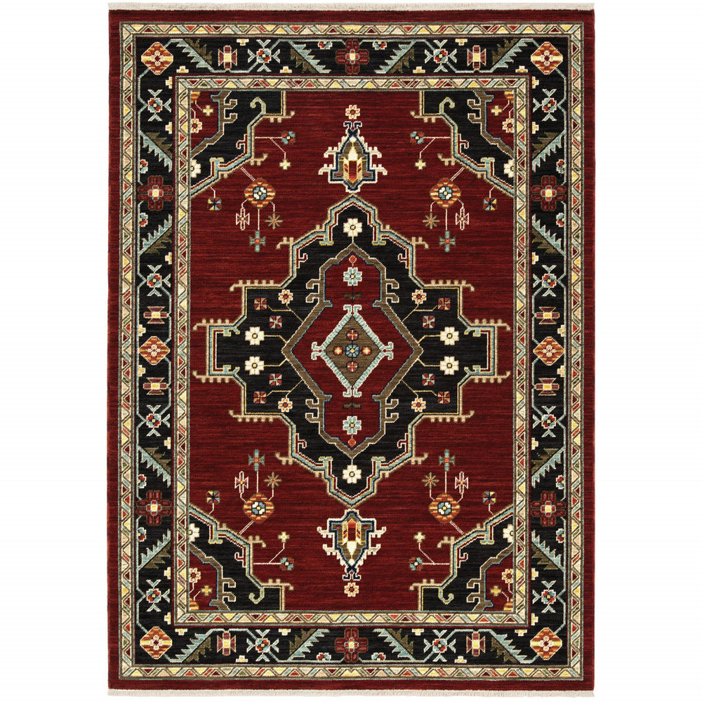 2' X 3' Red and Black Medallion Power Loom Area Rug - Homeroots