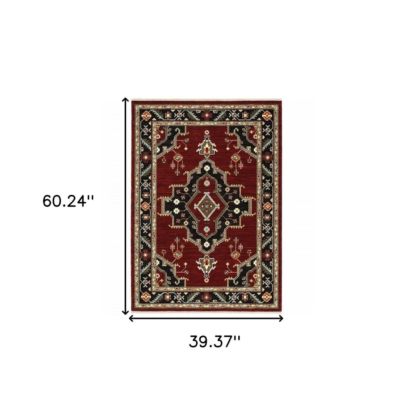 3' X 5' Red and Black Oriental Power Loom Area Rug - Homeroots - Flyclothing LLC