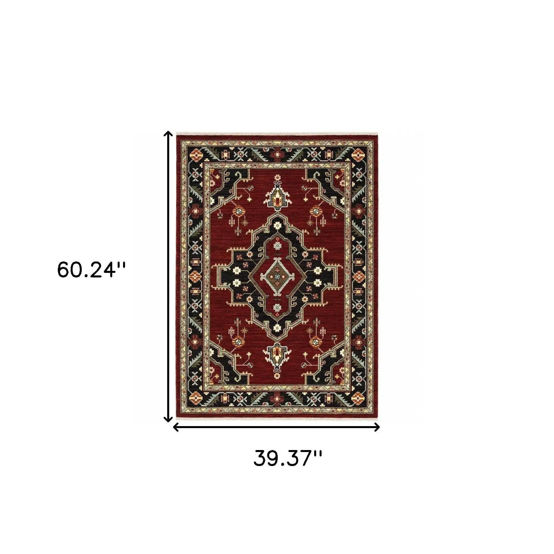3' X 5' Red and Black Oriental Power Loom Area Rug - Homeroots - Flyclothing LLC