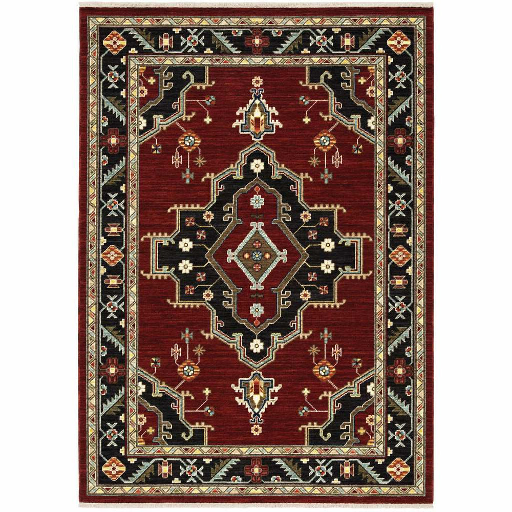 3' X 5' Red and Black Oriental Power Loom Area Rug - Homeroots - Flyclothing LLC