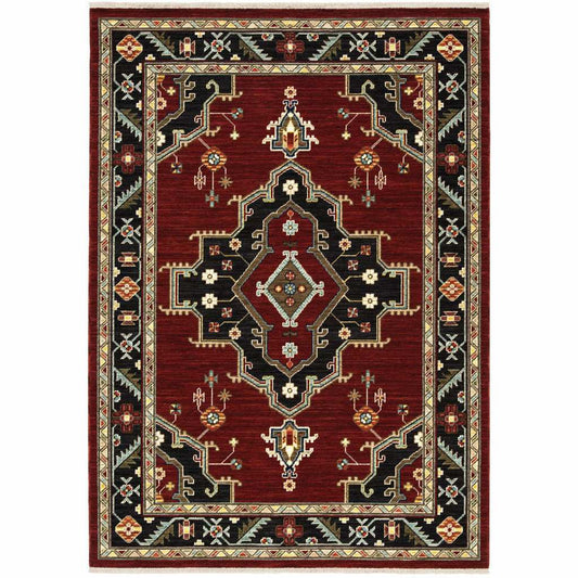 3' X 5' Red and Black Oriental Power Loom Area Rug - Homeroots - Flyclothing LLC