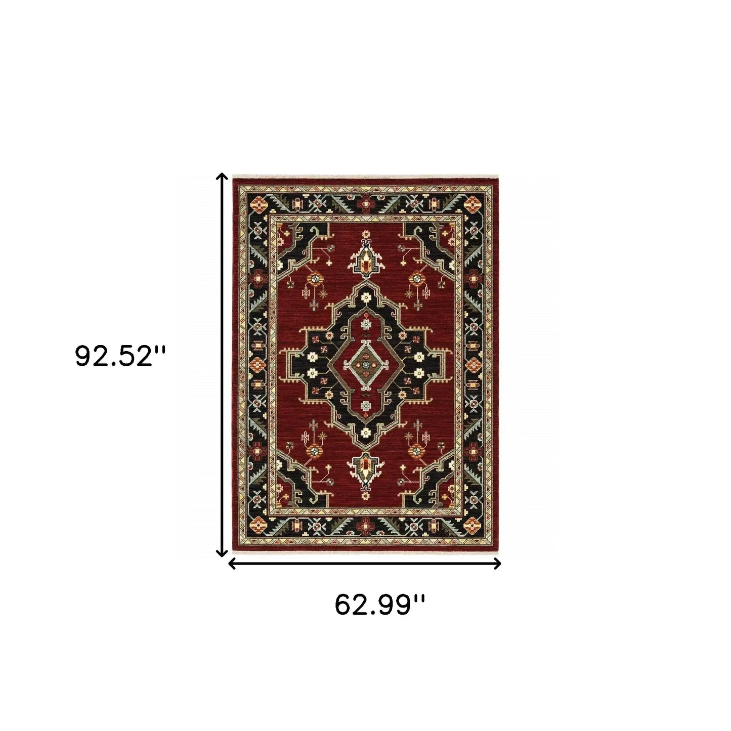 5' X 8' Red and Black Oriental Power Loom Area Rug - Homeroots - Flyclothing LLC