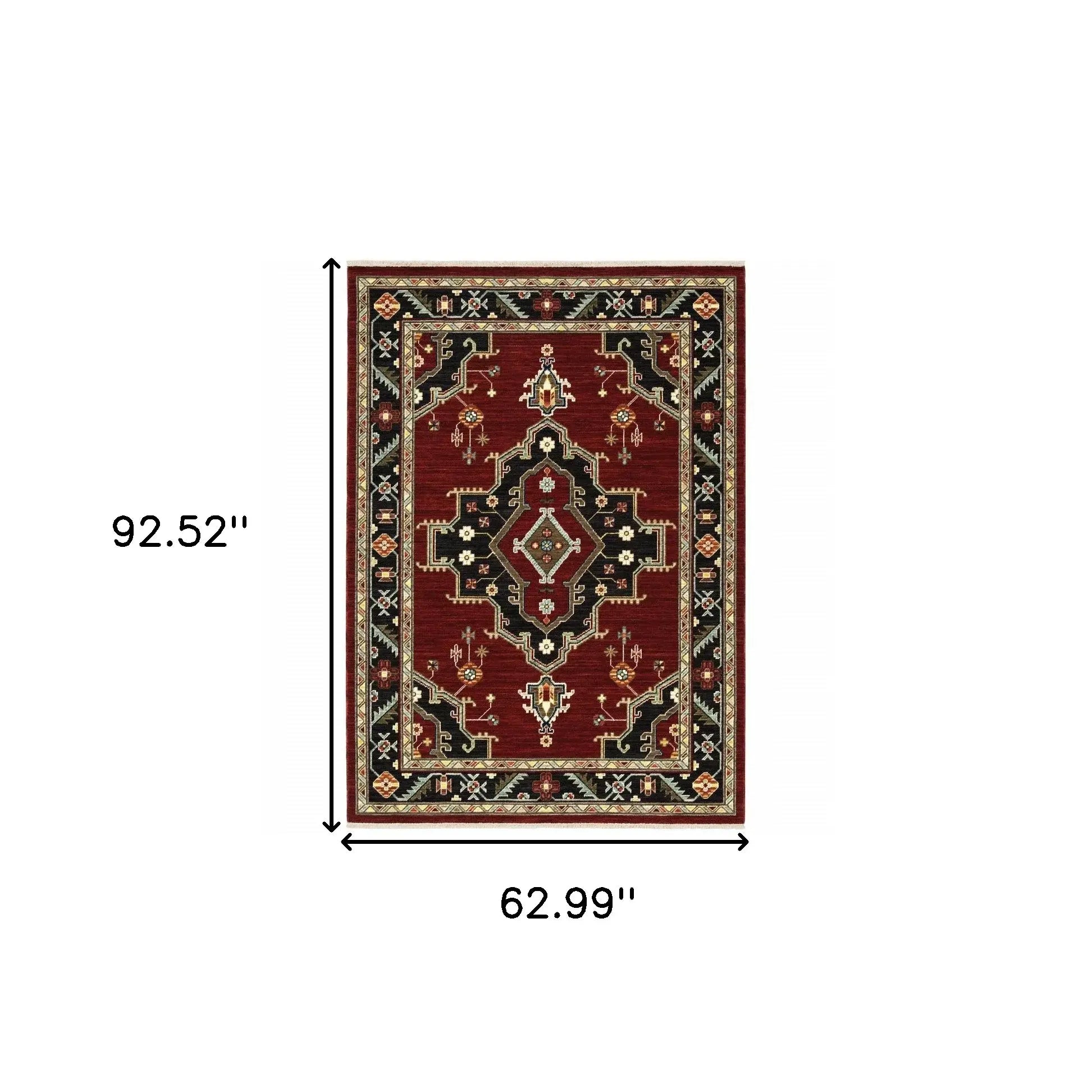 5' X 8' Red and Black Oriental Power Loom Area Rug - Homeroots - Flyclothing LLC