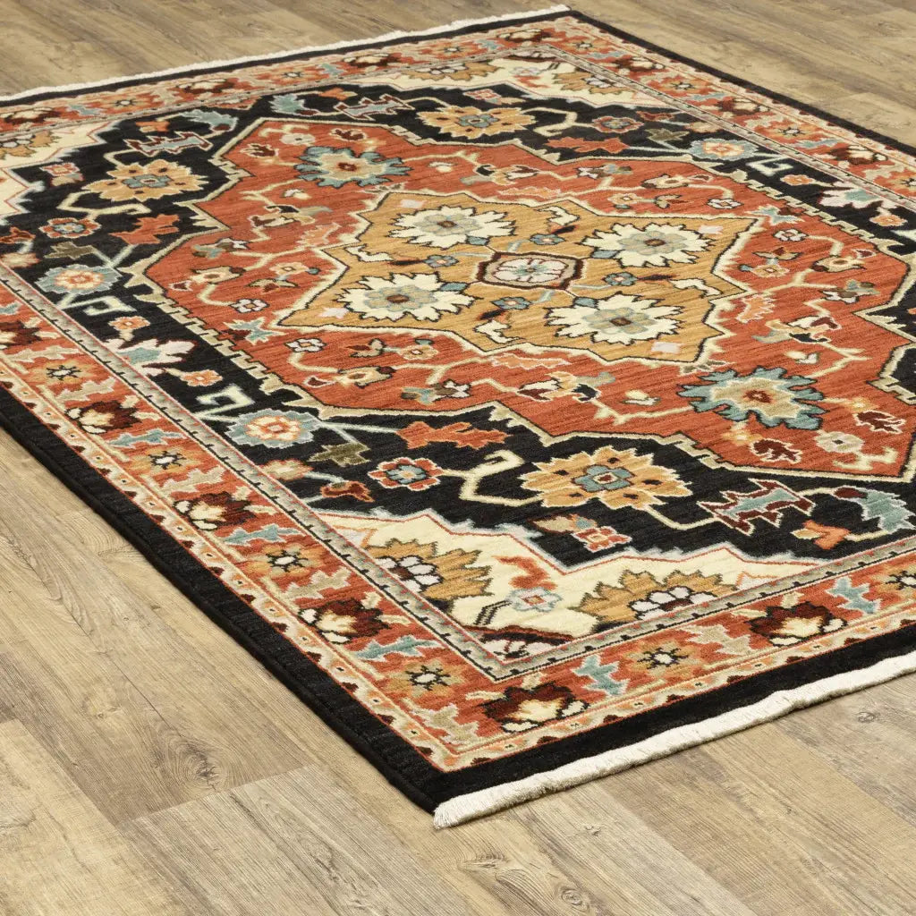 2' X 3' Black and Orange Oriental Power Loom Area Rug - Homeroots - Flyclothing LLC