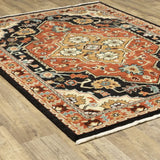 2' X 3' Black and Orange Oriental Power Loom Area Rug - Homeroots - Flyclothing LLC