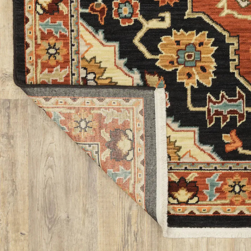 2' X 3' Black and Orange Oriental Power Loom Area Rug - Homeroots - Flyclothing LLC