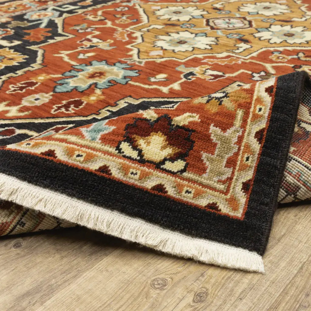 2' X 3' Black and Orange Oriental Power Loom Area Rug - Homeroots - Flyclothing LLC