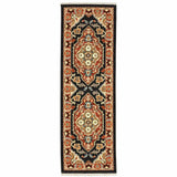 2' X 6' Black Orange And Beige Oriental Power Loom Stain Resistant Runner Rug With Fringe - Homeroots - Flyclothing LLC