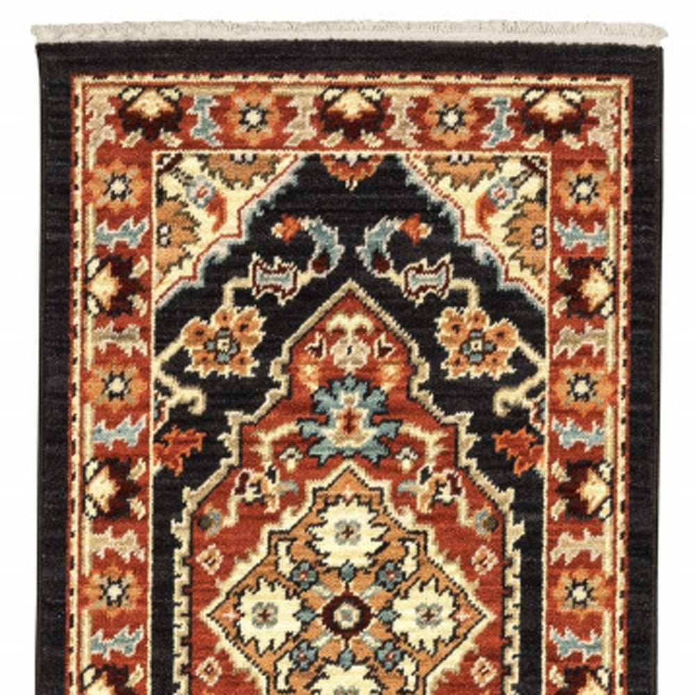 2' X 6' Black Orange And Beige Oriental Power Loom Stain Resistant Runner Rug With Fringe - Homeroots - Flyclothing LLC
