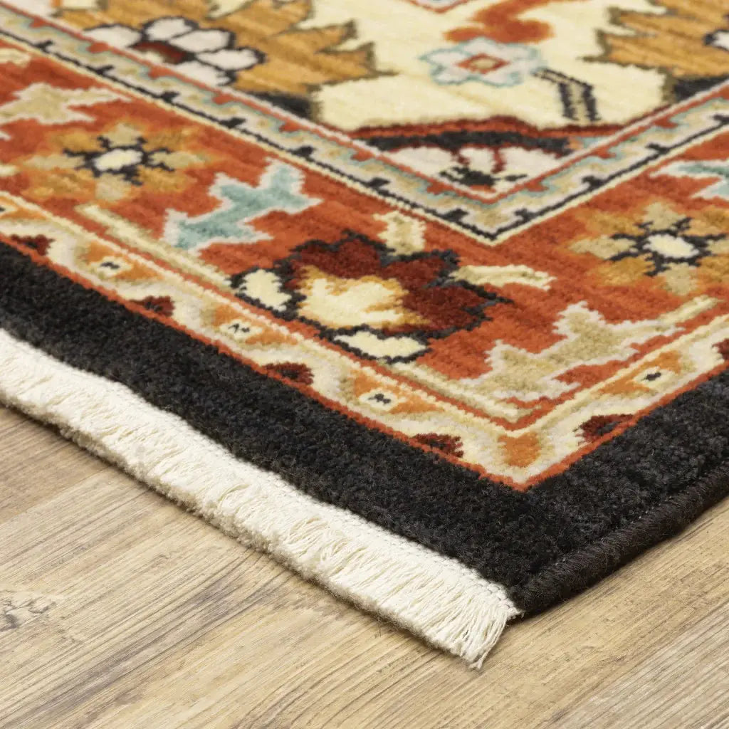 2' X 6' Black Orange And Beige Oriental Power Loom Stain Resistant Runner Rug With Fringe - Homeroots - Flyclothing LLC