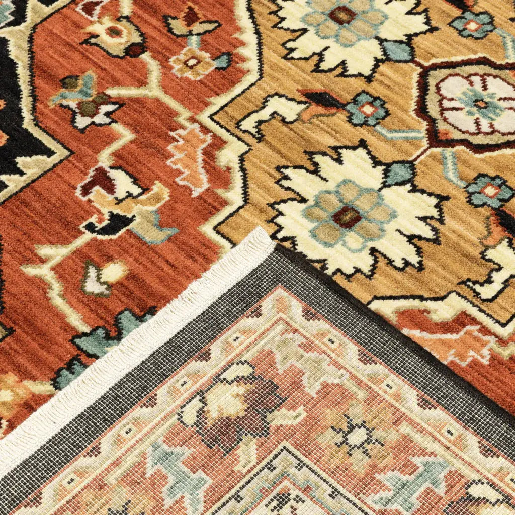 2' X 6' Black Orange And Beige Oriental Power Loom Stain Resistant Runner Rug With Fringe - Homeroots - Flyclothing LLC