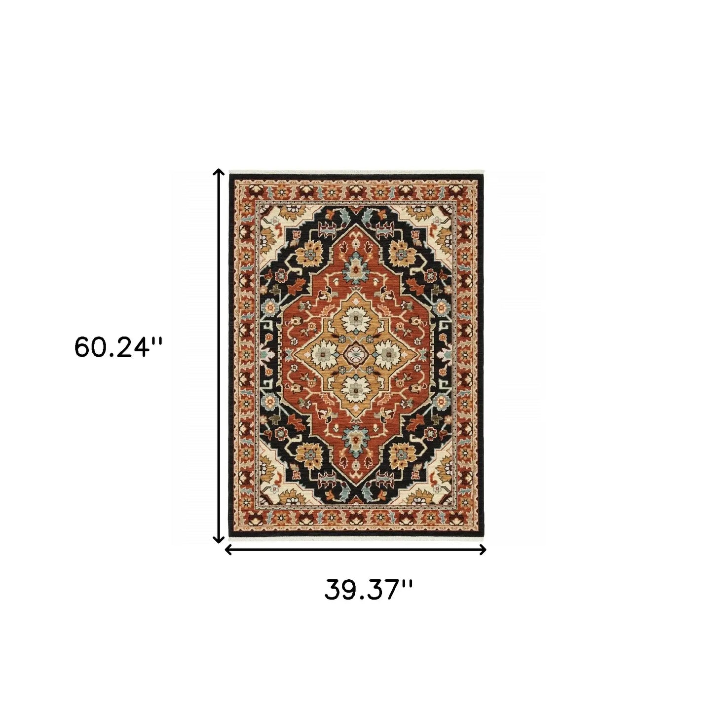3' X 5' Black Orange And Beige Oriental Power Loom Stain Resistant Area Rug With Fringe - Homeroots - Flyclothing LLC