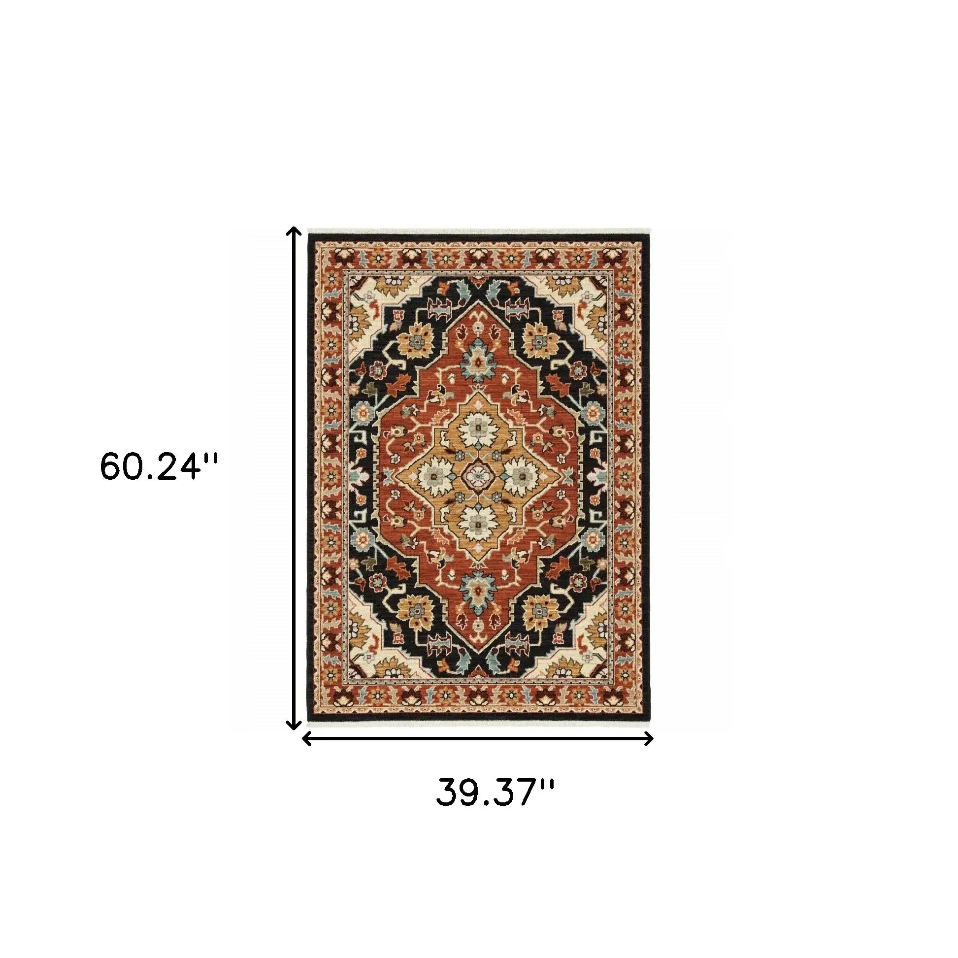 3' X 5' Black Orange And Beige Oriental Power Loom Stain Resistant Area Rug With Fringe - Homeroots - Flyclothing LLC