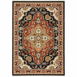 3' X 5' Black Orange And Beige Oriental Power Loom Stain Resistant Area Rug With Fringe - Homeroots - Flyclothing LLC