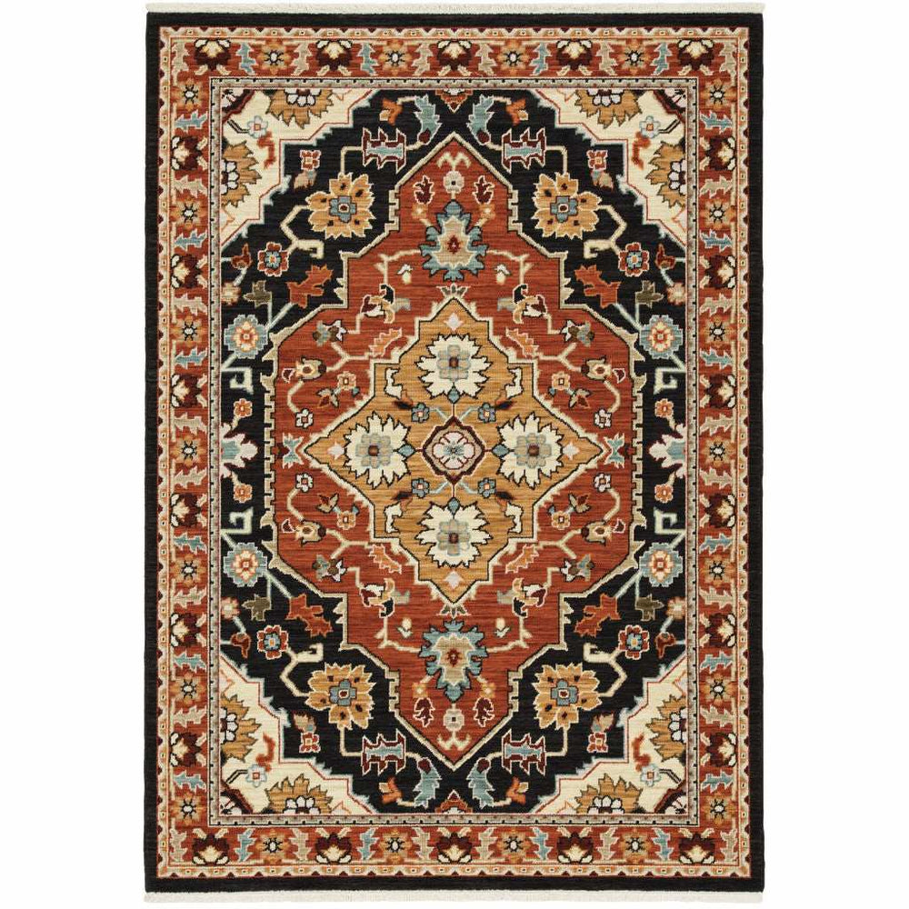 6' X 9' Black Orange And Beige Oriental Power Loom Stain Resistant Area Rug With Fringe - Homeroots - Flyclothing LLC