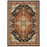 8' X 11' Black Orange And Beige Oriental Power Loom Stain Resistant Area Rug With Fringe - Homeroots - Flyclothing LLC