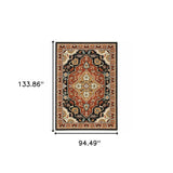 8' X 11' Black Orange And Beige Oriental Power Loom Stain Resistant Area Rug With Fringe - Homeroots - Flyclothing LLC