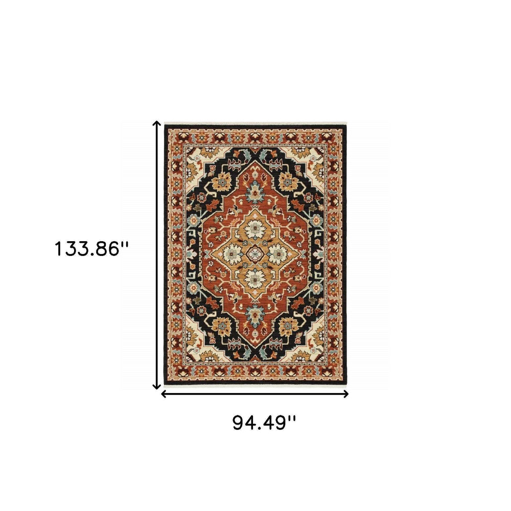 8' X 11' Black Orange And Beige Oriental Power Loom Stain Resistant Area Rug With Fringe - Homeroots - Flyclothing LLC