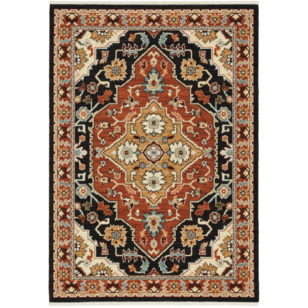 10' X 13' Red and Black Oriental Power Loom Area Rug