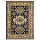 2' X 3' Navy Charcoal Orange Rust Gold Pale Blue Olive Beige And Salmon Oriental Power Loom Stain Resistant Area Rug With Fringe - Homeroots - Flyclothing LLC