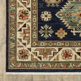 2' X 3' Navy Charcoal Orange Rust Gold Pale Blue Olive Beige And Salmon Oriental Power Loom Stain Resistant Area Rug With Fringe - Homeroots