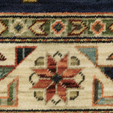 2' X 3' Navy Charcoal Orange Rust Gold Pale Blue Olive Beige And Salmon Oriental Power Loom Stain Resistant Area Rug With Fringe - Homeroots