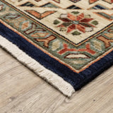 3' X 5' Navy Charcoal Orange Rust Gold Pale Blue Olive Beige And Salmon Oriental Power Loom Stain Resistant Area Rug With Fringe - Homeroots - Flyclothing LLC