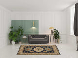 6' X 9' Navy Charcoal Orange Rust Gold Pale Blue Olive Beige And Salmon Oriental Power Loom Stain Resistant Area Rug With Fringe - Homeroots - Flyclothing LLC