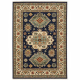 6' X 9' Navy Charcoal Orange Rust Gold Pale Blue Olive Beige And Salmon Oriental Power Loom Stain Resistant Area Rug With Fringe - Homeroots - Flyclothing LLC