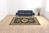 10' X 13' Navy Charcoal Orange Rust Gold Pale Blue Olive Beige And Salmon Oriental Power Loom Stain Resistant Area Rug With Fringe