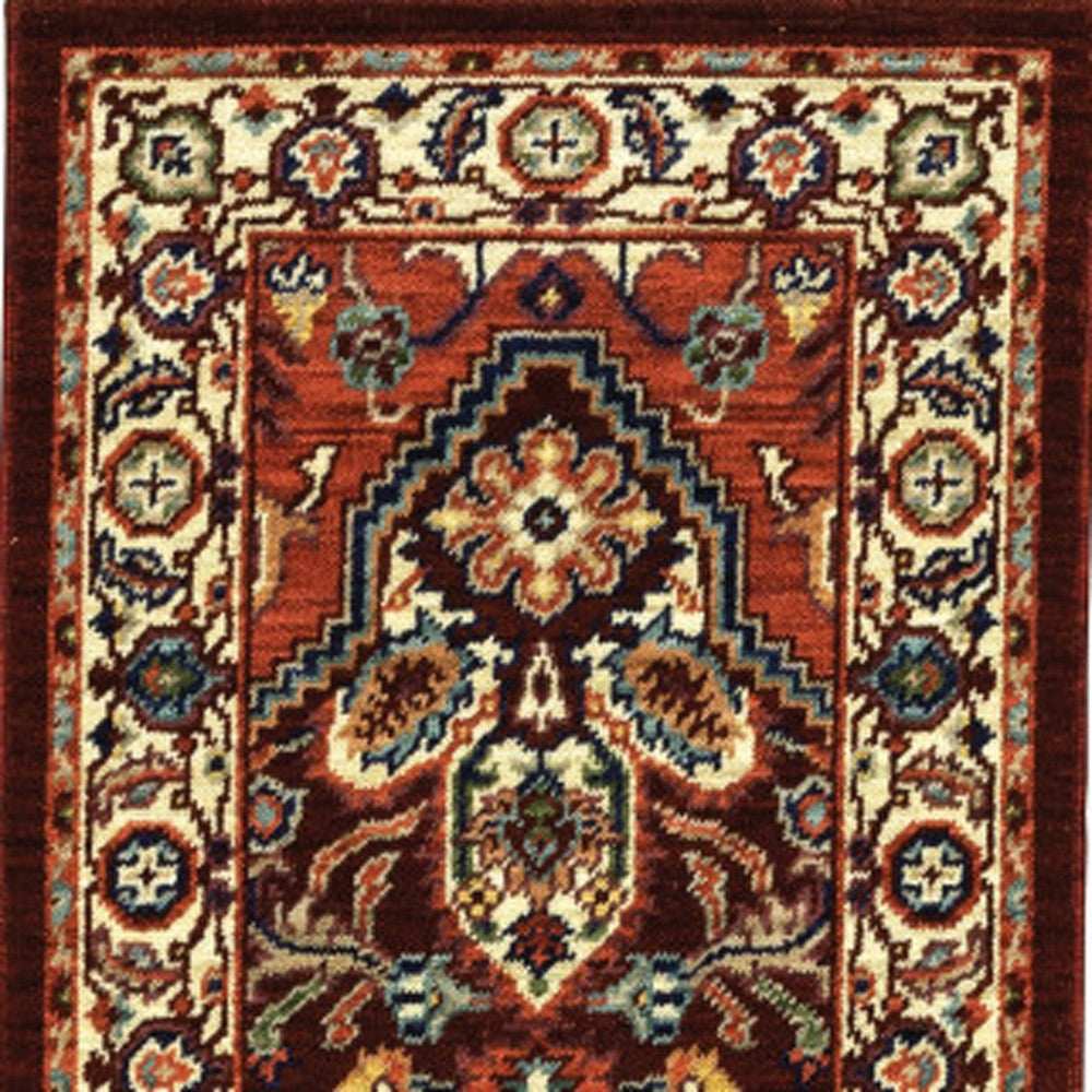2' X 6' Red Ivory Orange And Blue Oriental Power Loom Stain Resistant Runner Rug With Fringe - Homeroots - Flyclothing LLC